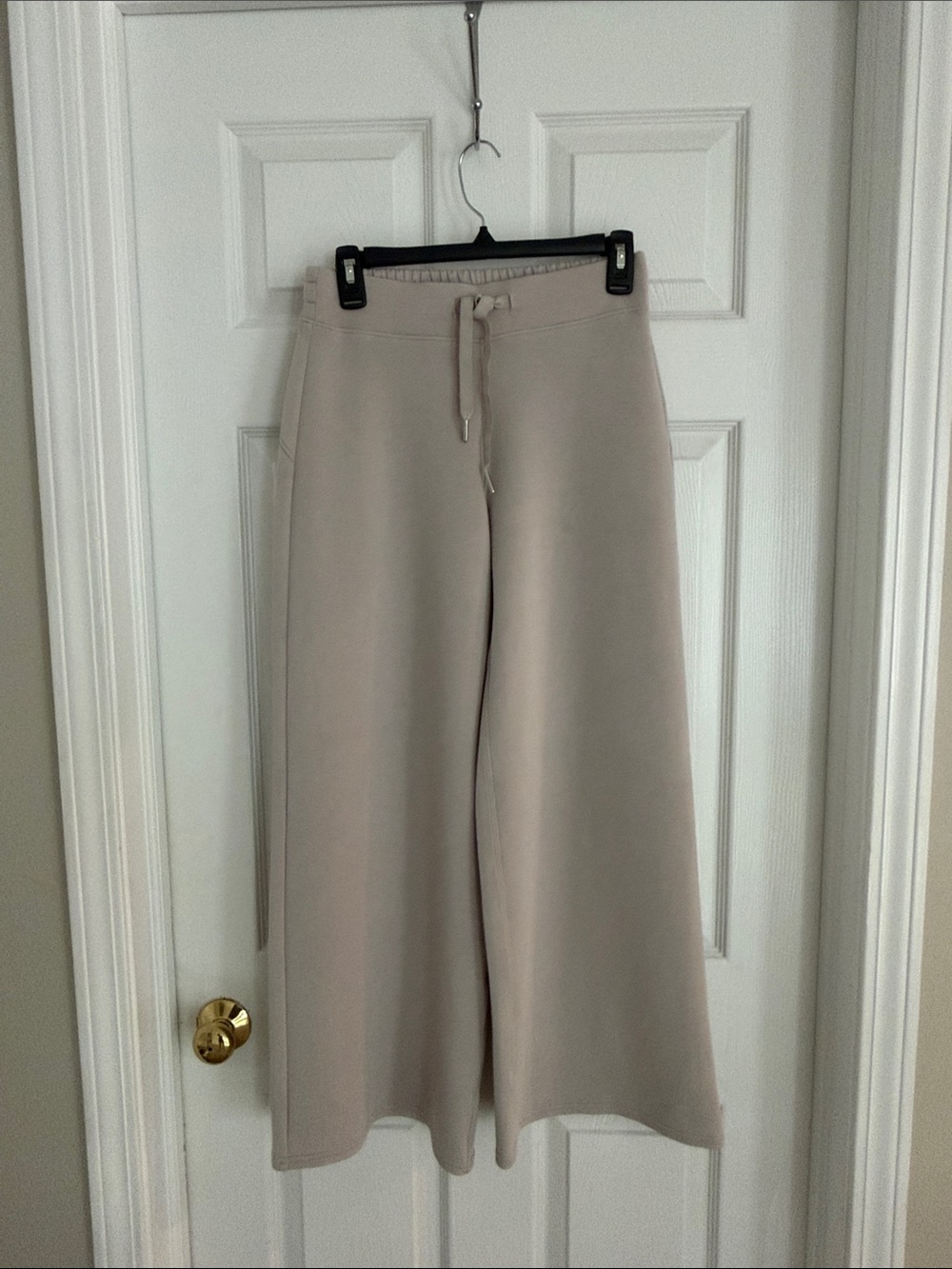 SPANX Air Essentials Wide-Leg Drawstring Sweatpants in French Gray. Small petite